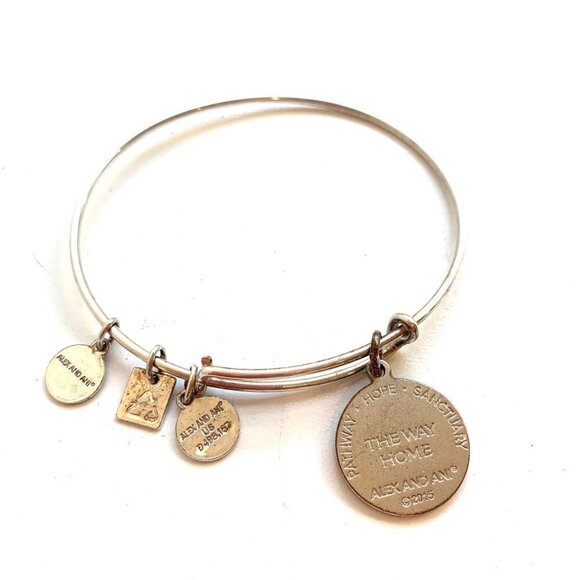 Alex and Ani The Way Home Expandable Shiny Silver Bangle Bracelet Green - Picture 2 of 2